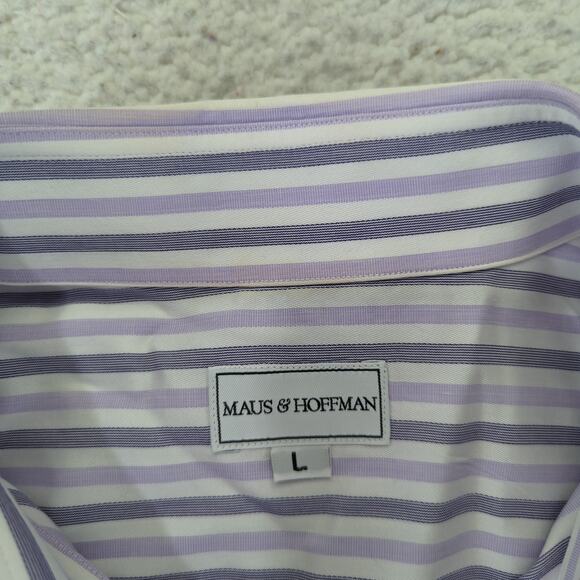 Maus & Hoffman Short Sleeve Button-down Shirt Purple Stripe Cotton USA Men Large - Picture 7 of 8
